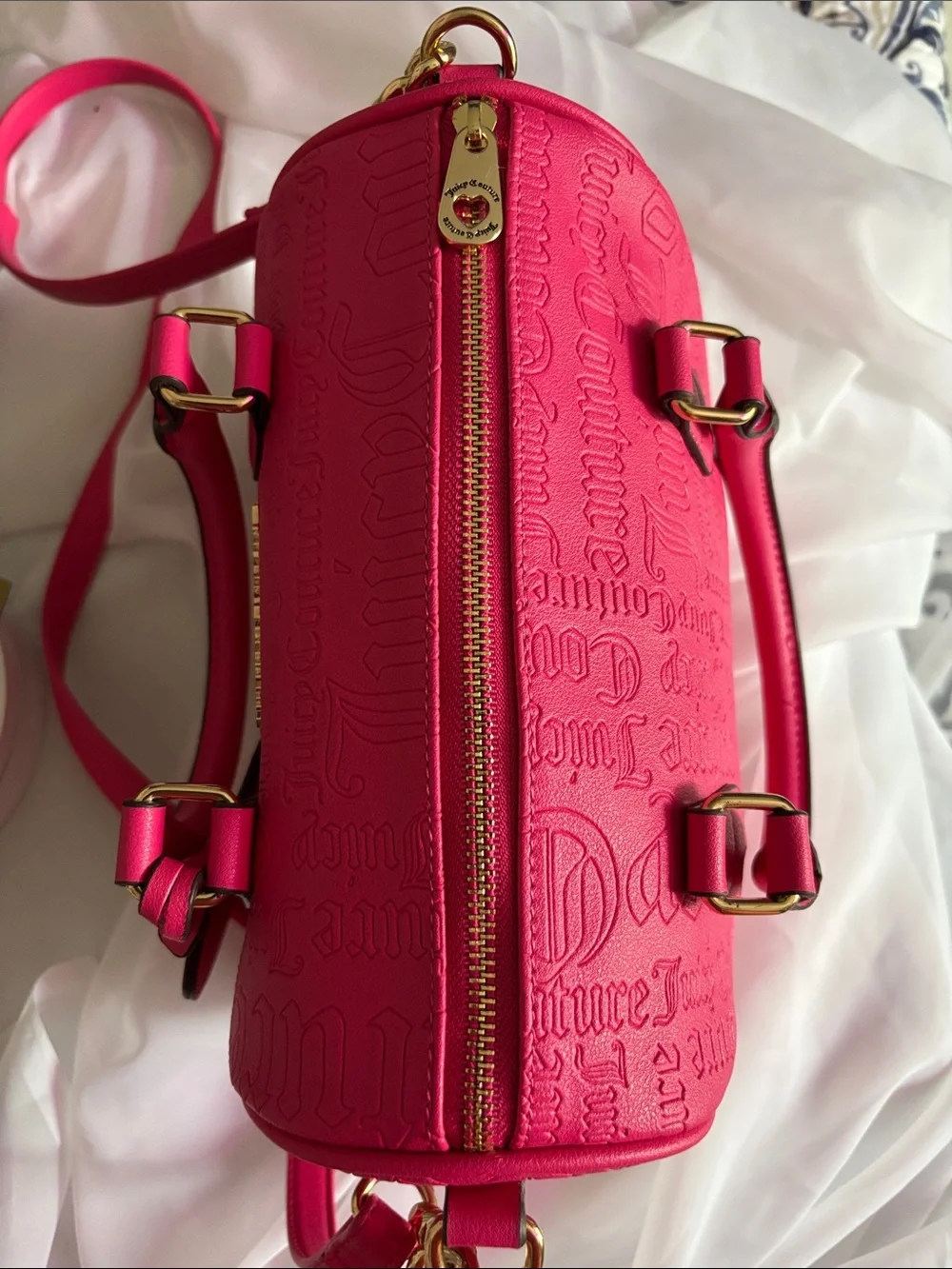 Juicy Couture Bright Pink Embossed Satchel with Heart Tag